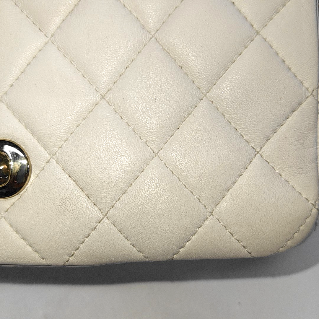 Chanel Classic Flap Rectangular Mini White Lambskin Pearl Crush Adjustable Gold Ball Chain