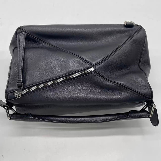 Loewe Puzzle Medium Black Smooth Leather White Logo 2016