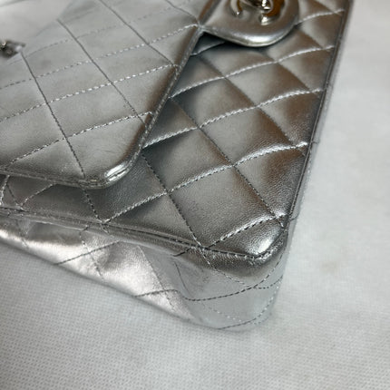 Chanel Classic Flap Medium Silver Lambskin Leather Silver Hardware