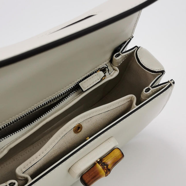 Gucci Bamboo 1947 Top Handle Bag Small White Box Leather Canvas Strap