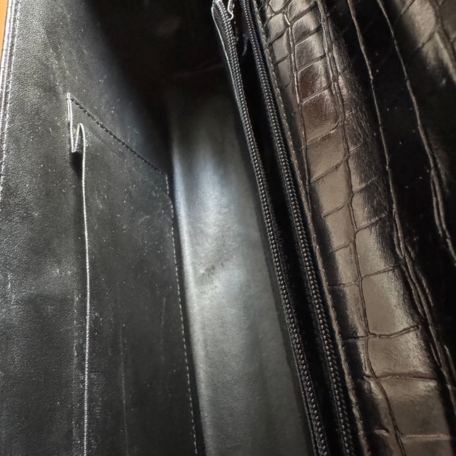 Hiroko Koshino Black Crocodile Print Calfskin Leather East West Clutch Bag