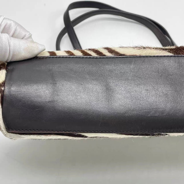 Prada Zebra Print Pony-style Calfskin Leather Brown Shoulder Bag