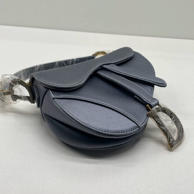 Sold Dior Saddle Mini Silk Blue with Crystal Embedded Buckles
