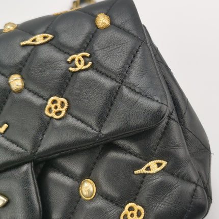 Chanel Classic Flap Mini Egyptian Amulet Black Lambskin Leather Gold Hardware