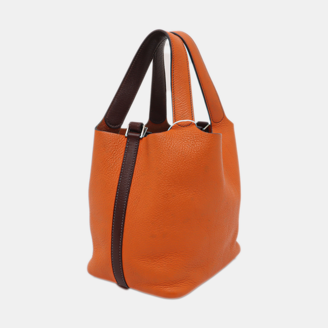 Hermes Picotin 18 Orange  Brown Strap Clemence Taurillon Leather 2003