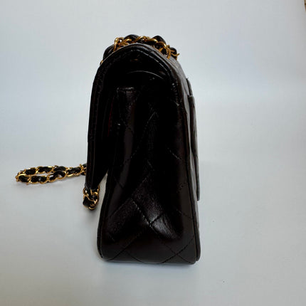 Chanel Classic Flap Small Dark Chocolate Brown Lambskin Leather with 24k Gold Hardware, 1994-1996