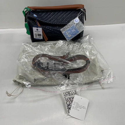 Loewe Braided Puzzle Small Woven Navy Leather Crossbody Bag
