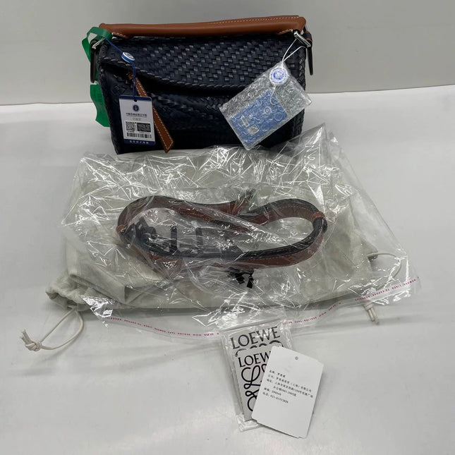 Loewe Braided Puzzle Small Woven Navy Leather Crossbody Bag