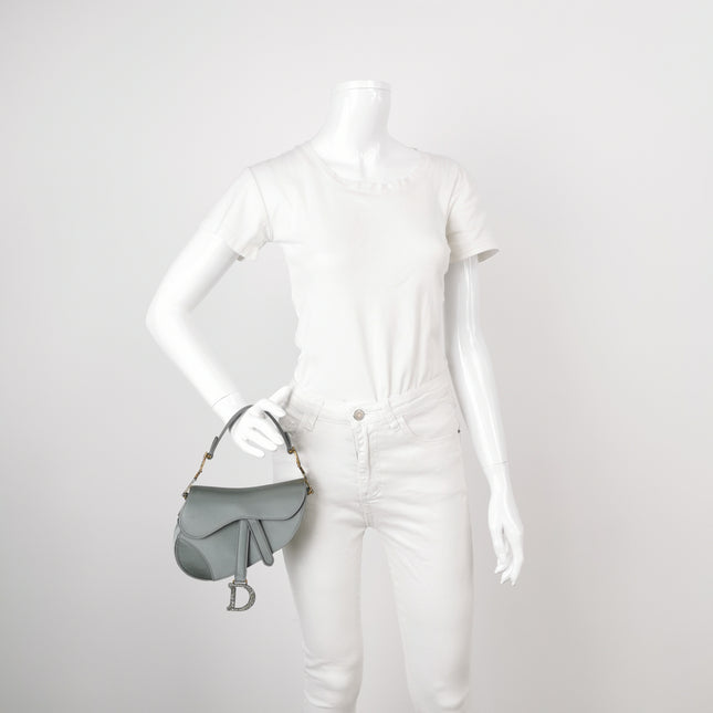 Dior Saddle Mini Silk Blue Grey with Crystal Embedded Buckles