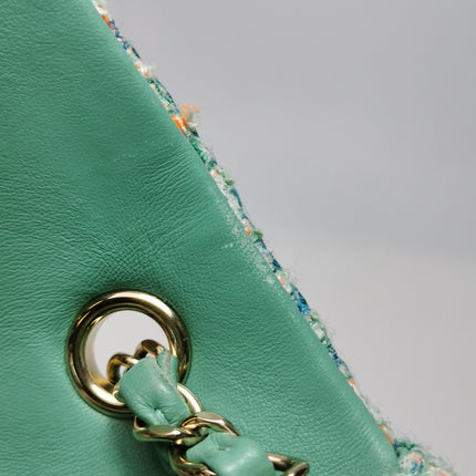 Chanel Classic Flap Mini Rectangular Tweed Green Multicolor Gold Hardware 2018-19