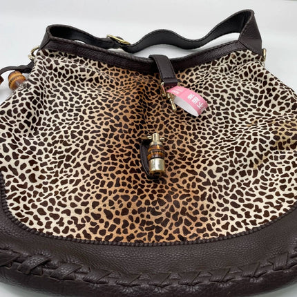 Gucci Jackie Vintage Large Leopard Print Pony-style Calfskin Brown Leather Shoulder Bag