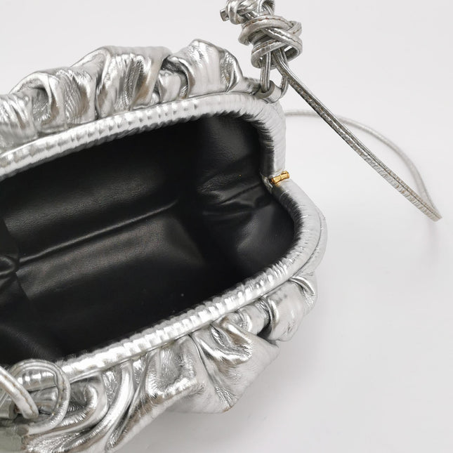 Bottega Veneta Pouch Mini Silver Leather Tree Trunk Pattern Crossbody Bag