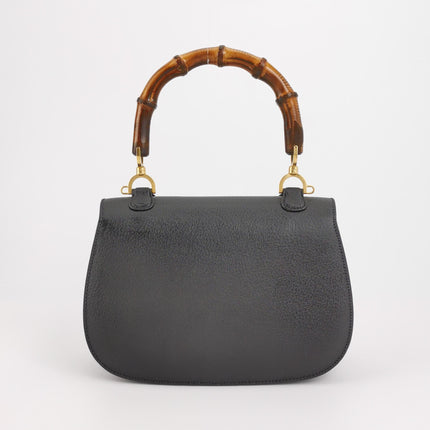 Gucci Bamboo 1947 Small Black Grained Leather Top Handle Bag