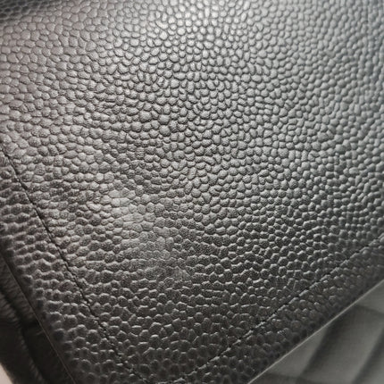 Chanel Classic Flap Maxi Black Caviar Leather Double Flap Sliver Hardware