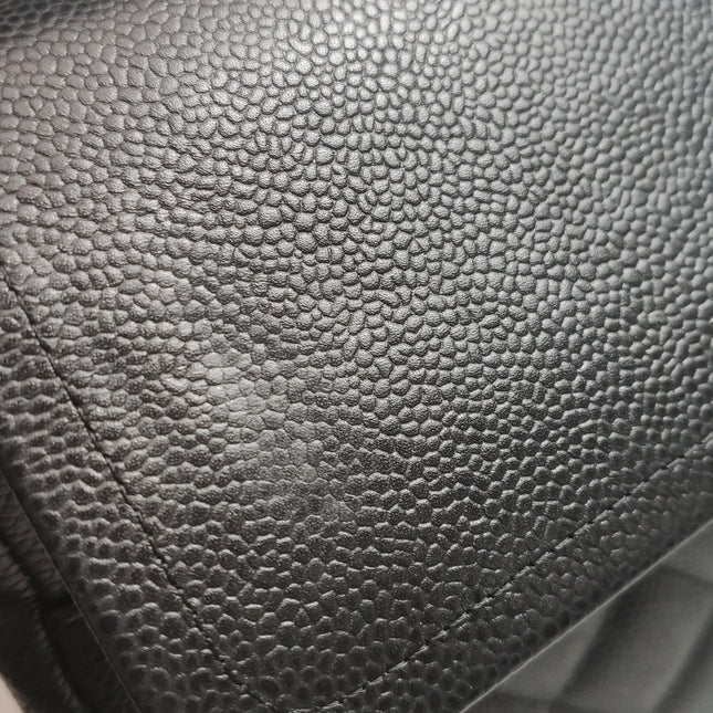 Chanel Classic Flap Maxi Black Caviar Leather Double Flap Sliver Hardware