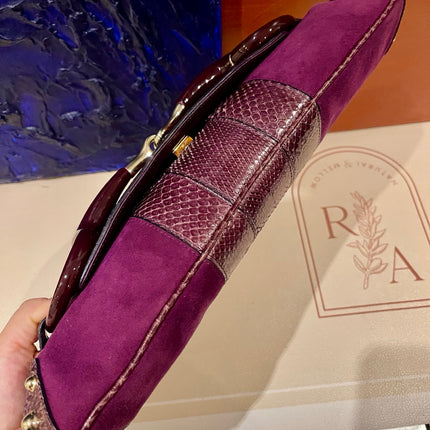 Gucci Horsebit 1955 Chain Vintage Large Purple Suede Shoulder Bag