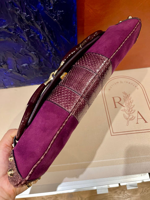 Gucci Horsebit 1955 Chain Vintage Large Purple Suede Shoulder Bag