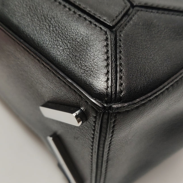 Loewe Puzzle Small Black Smooth Leather White Logo With Metal Feet 2016