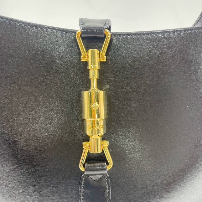 Gucci Jackie 1961 Black Leather Bag Small Piston Lock With Strap