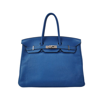 Hermes Birkin 35 Blue Calfskin Leather Silver-tone Palladium Hardware 2010-Luxbags