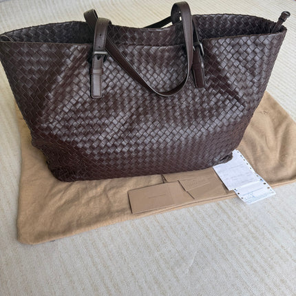 Bottega Veneta Cesta Shopper Tote Intrecciato Dark Brown Leather Large 50cm
