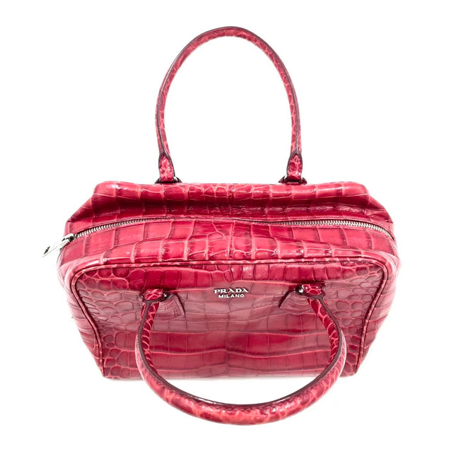 Prada Inside Bag Red Crocodile Leather Pink Lambskin Leather Interior Medium