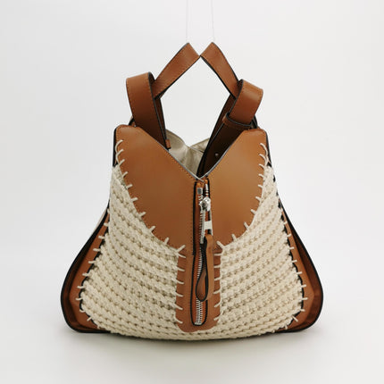 Loewe Hammock Small Brown Leather Knit Top Handle Crossbody Bag