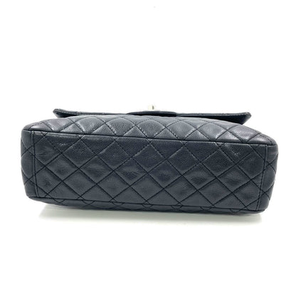 Chanel Classic Flap Maxi Black Soft Caviar Leather Silver-tone Hardware Giant CC Logo