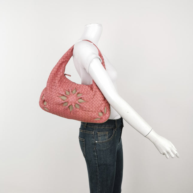 Sold Bottega Veneta Intrecciato Hobo Bag Cherry Blossom Pink Flower Cutout Medium 40cm