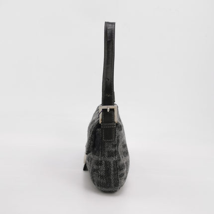 Fendi Baguette Bag Grey Wool Zucca Print Shoulder Bag