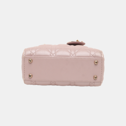 Lady Dior Mini Pearlescent Pink Lambskin Leather Gold HW Chain Strap