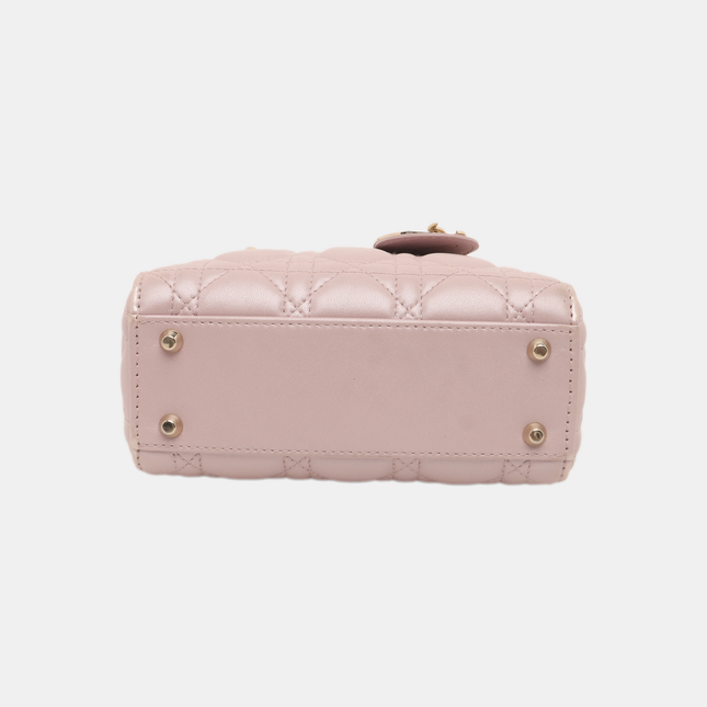 Lady Dior Mini Pearlescent Pink Lambskin Leather Gold HW Chain Strap