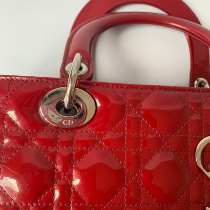 Sold Lady Dior Medium Bag Red Patent Leather