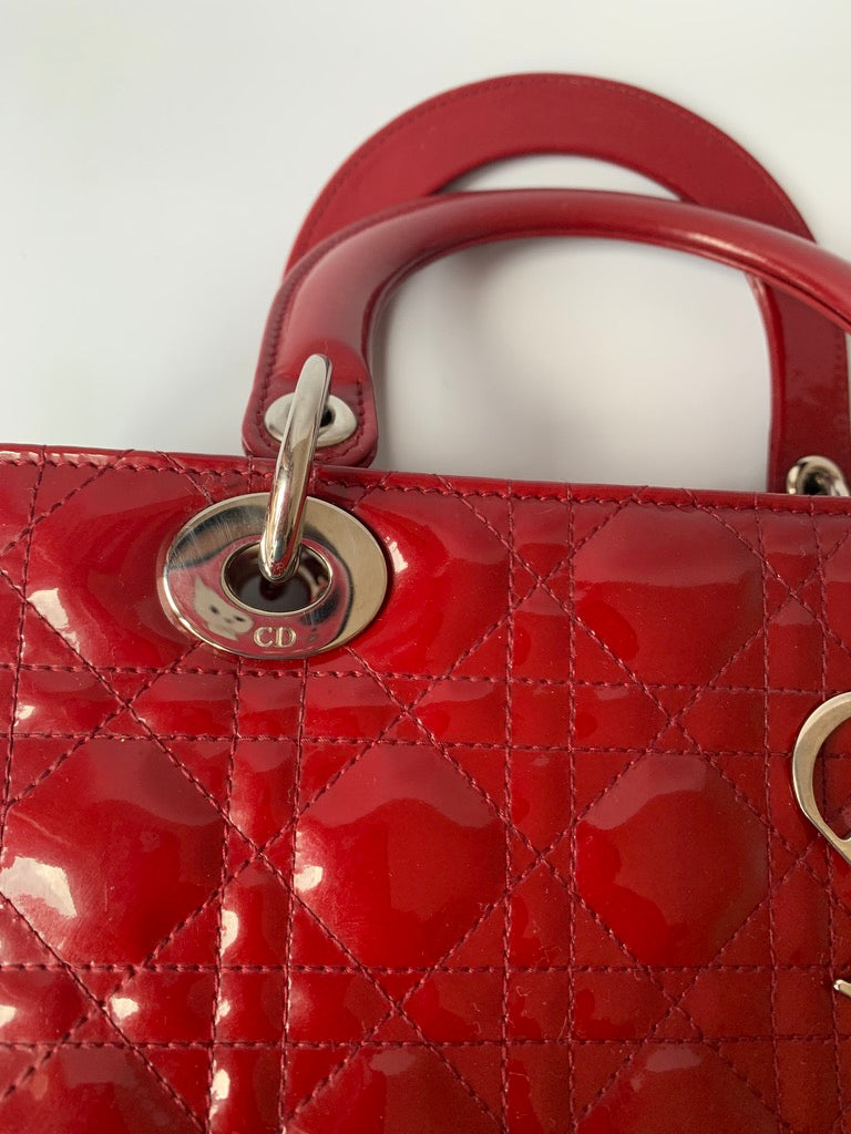 Sold Lady Dior Medium Bag Red Patent Leather