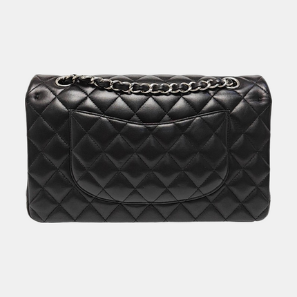 Chanel Timeless Classic Flap Medium 2014 Black Lambskin Leather Silver Hardware