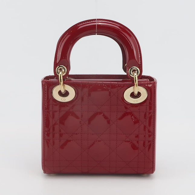 Lady Dior Mini Handbag 2017 Red Patent Leather Gold-tone Chain Strap