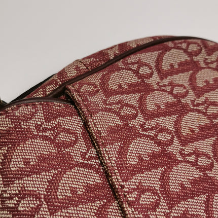 Dior Saddle Vintage Medium Red Burgundy Monogram Oblique Shoulder Bag 2002