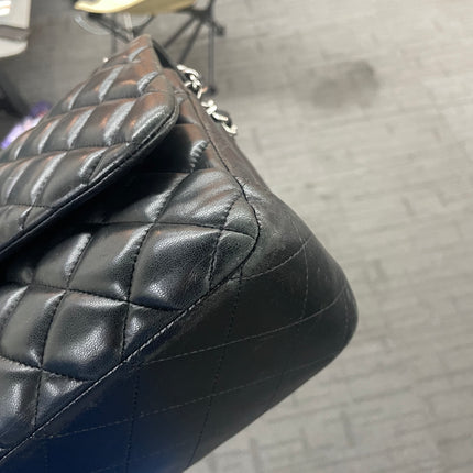 Chanel Classic Flap Jumbo Black Lambskin Leather Double Flap Silver Hardware 2012