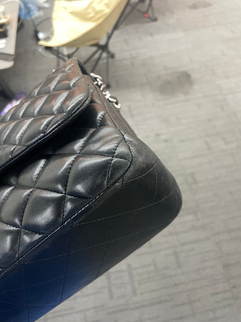 Chanel Classic Flap Jumbo Black Lambskin Leather Double Flap Silver Hardware 2012