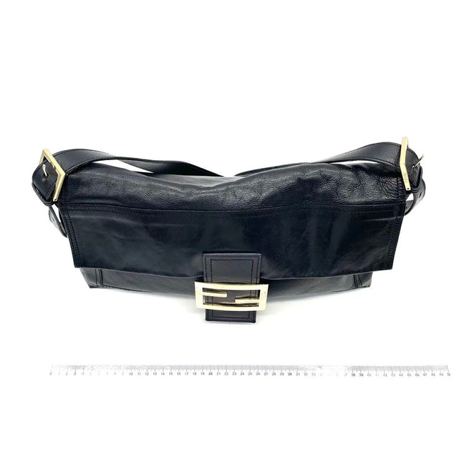 FENDI Baguette Large Black Calfskin Leather Shoulder Bag