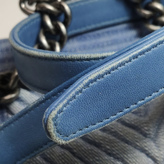 Chanel Le Boy Small Denim Blue Jeans Chevron Stitching Silver Hardware