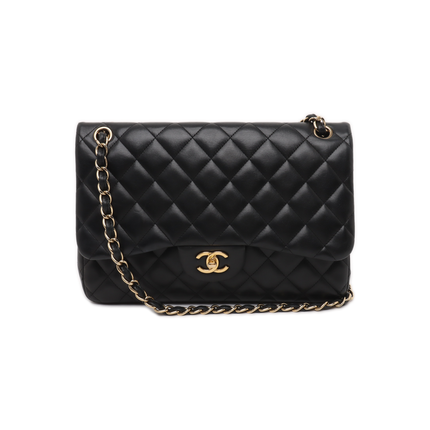 Chanel Classic Flap Jumbo Black Lambskin Leather Double Flap Gold Hardware-Luxbags
