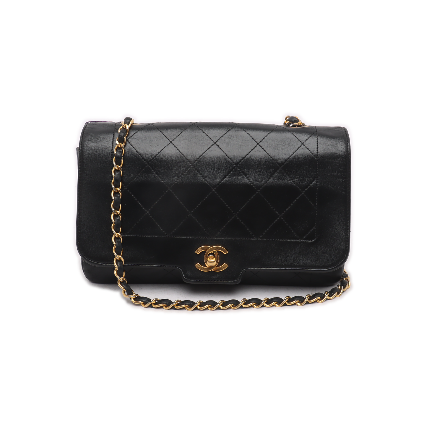 Chanel Diana CC Flap Bag Medium Vintage Black Lambskin Leather with 24k Gold HW, 1991-1994-Luxbags