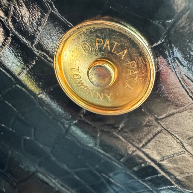 Hiroko Koshino Black Crocodile Print Calfskin Leather East West Clutch Bag