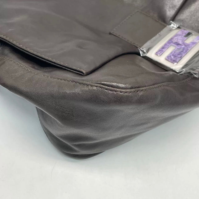 Fendi Mamma Baguette Chocolate Brown Lambskin Leather Silver Hardware