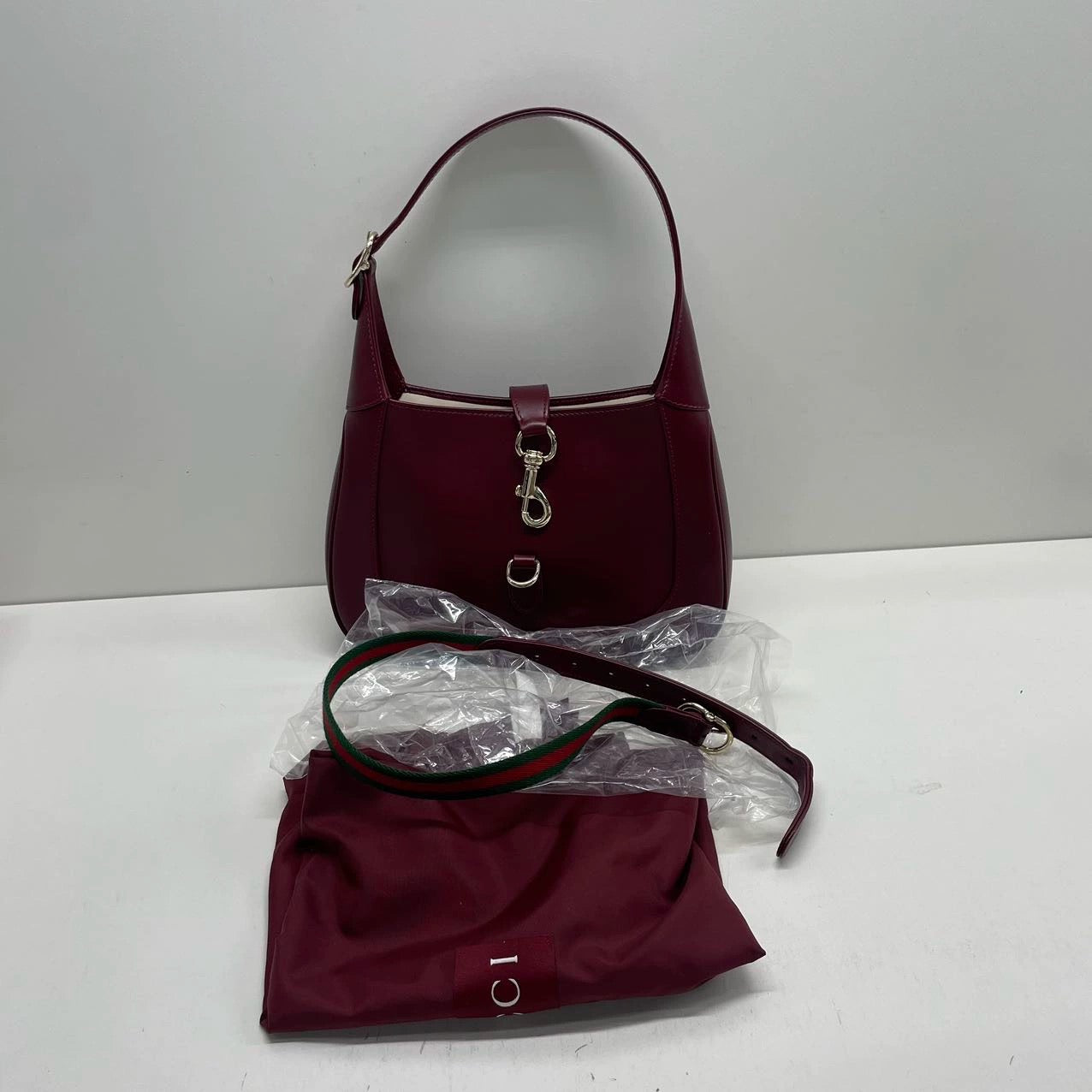 Gucci Jackie 1961 Small Ancora Red Burgundy Leather Shoulder Bag S24