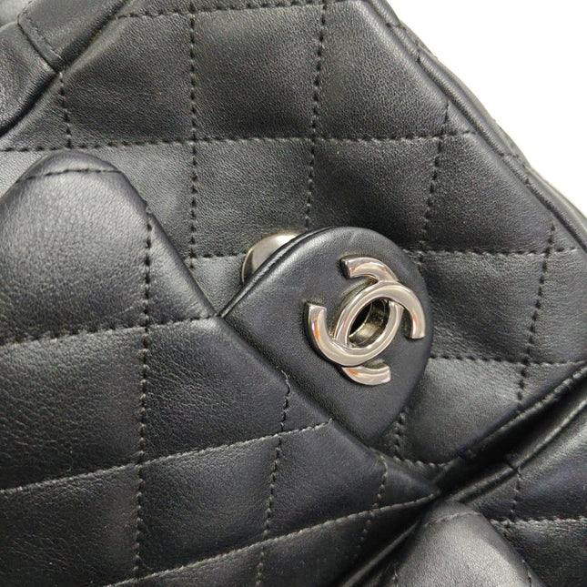 Chanel Cambon Large Black Calfskin Leather Double Strap Handbag