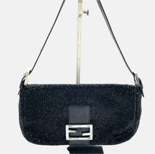 Fendi Baguette Vintage Black Glitter Beads Shoulder Bag-Luxbags