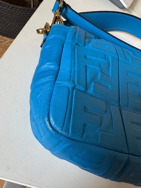 Fendi Baguette Blue Lambskin Leather Crossbody Bag Medium