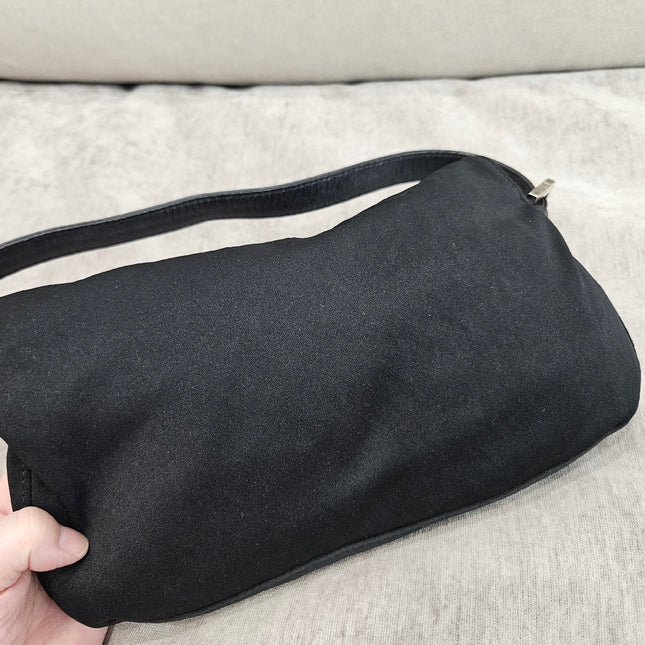 FENDI Baguette Vintage Black Cloth Silver Hardware Shoulder Bag